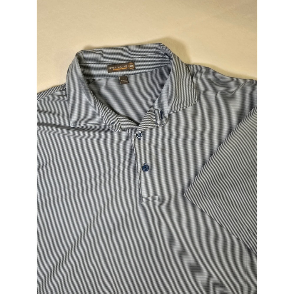 Peter Millar Polo Shirt Mens Large Blue Stripe Excellent Summer Comfort